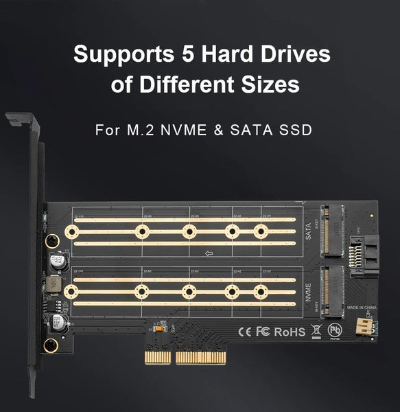 M.2 NVMe NGFF To PCIE 3.0 X4 Adapter M/B KEY Dual Riser Card 2230/2242/2260/2280 Carousel 2