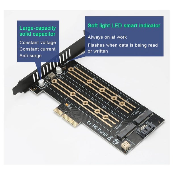 M.2 NVMe NGFF To PCIE 3.0 X4 Adapter M/B KEY Dual Riser Card 2230/2242/2260/2280 Carousel 9