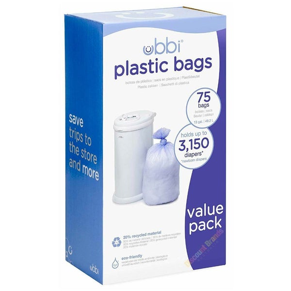 Ubbi Bin 3 Pack Plastic Liner Bags | 75 Bags Holds up to 3150 Newborn Nappy Diap Carousel 1