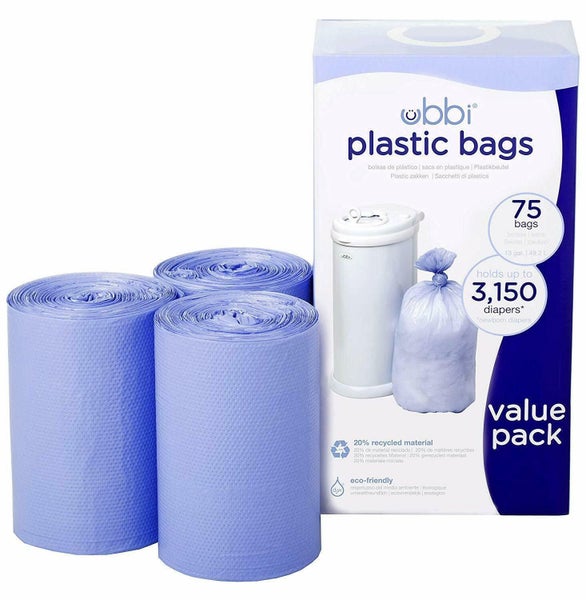 Ubbi Bin 3 Pack Plastic Liner Bags | 75 Bags Holds up to 3150 Newborn Nappy Diap Carousel 4