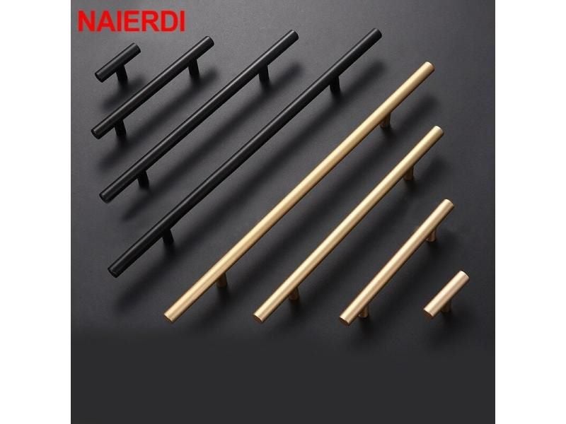 NAIERDI Brushed Gold Straight Door Handle Cabinet Handles Stainless Steel Black Carousel 2