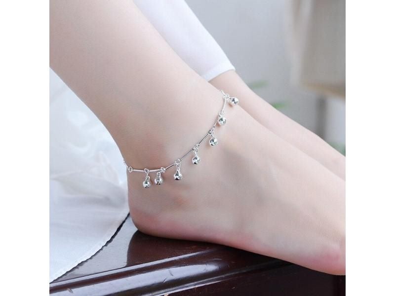 Top Quality Silver 925 Anklets For Women Jewelry Fashion Bamboo Chain Bells Carousel 1