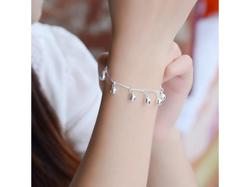 Silver 925 Anklets For Women Bamboo Chain Bells Party Accessories Carousel 1
