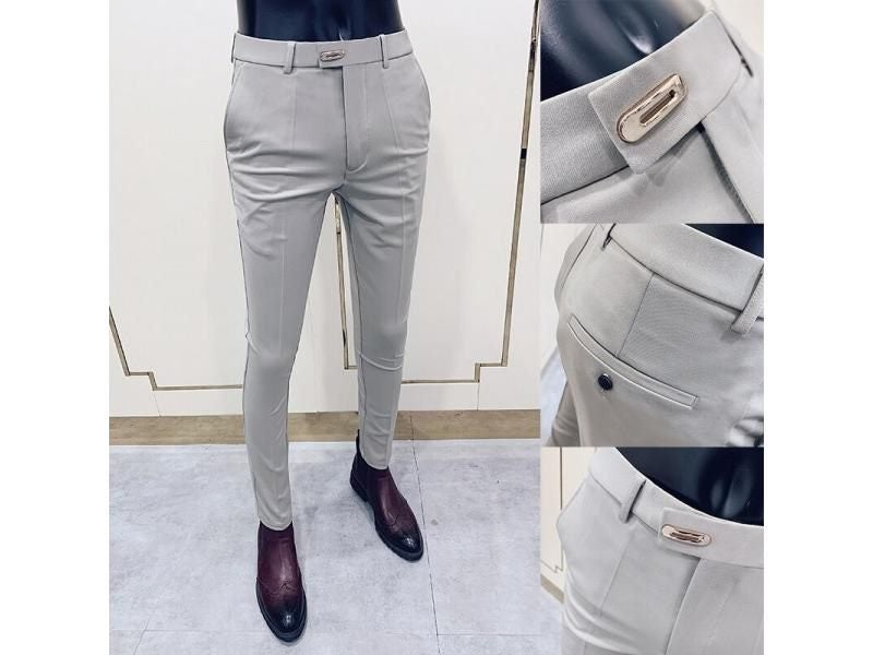 Men's Suit Pants Elastic Slim Fit Formal Casual Solid Color Carousel 1