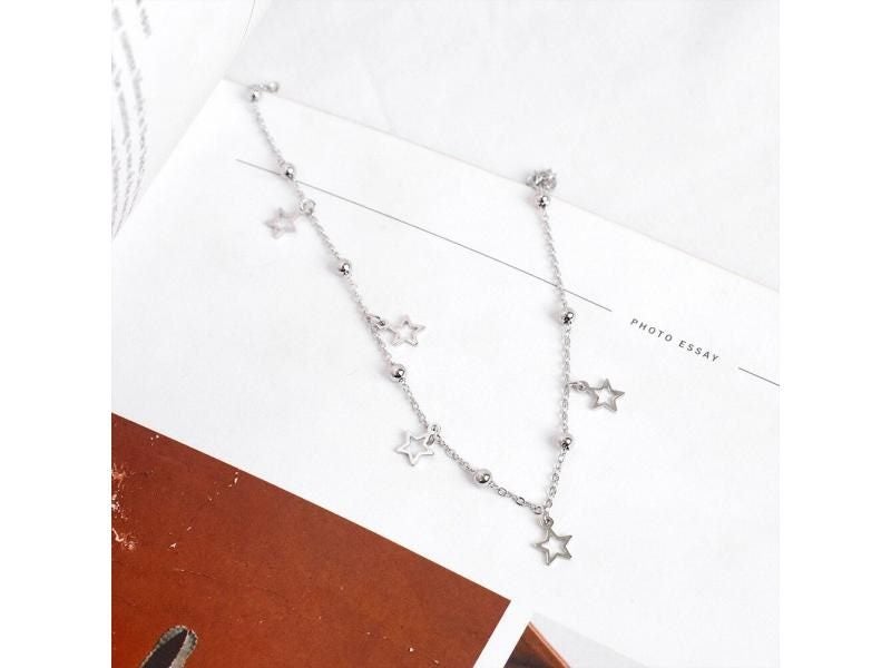 925 Sterling Silver Star Pendant Anklet For Women Summer Beach Jewelry Carousel 1
