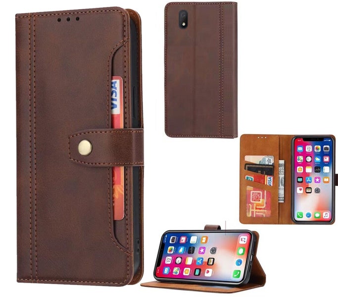 Alcatel 1b 2020 pu leather wallet case front pocket magnetic closure brown Carousel 1