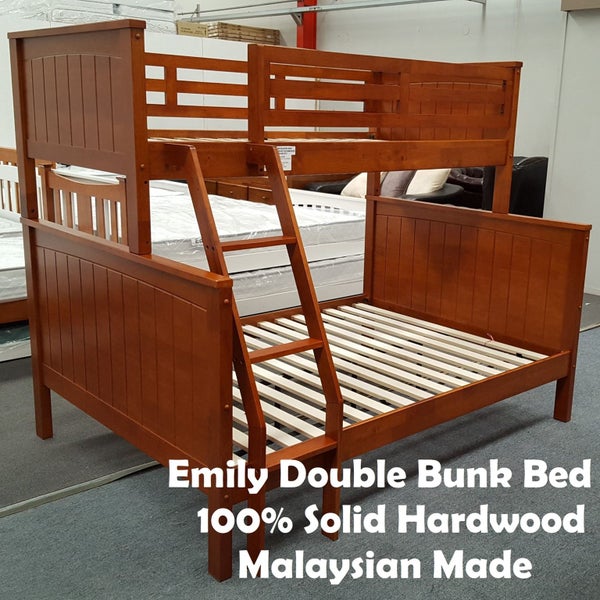 Emily Double Bunk Bed Solid Hardwood Antique Oak Colour Malaysian Made Carousel 1