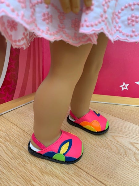 DOLLS Multi-coloured FLOWER SANDALS ~ elastic sling back ~ 72mm by 45mm Carousel 2