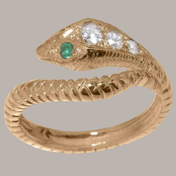 Rose Gold Cubic Zirconia & Emerald Womens Band Ring - Full 9ct UK Hallmark Carousel 1