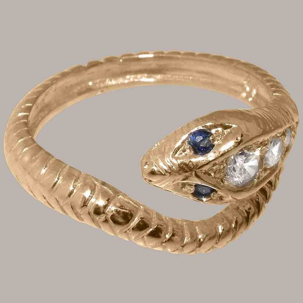 Rose Gold Natural Diamond & Sapphire Womens Band Ring - Full 14k UK Hallmark Carousel 2