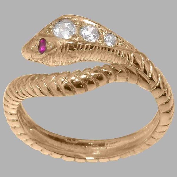 Rose Gold Natural Diamond & Ruby Womens Band Ring - Full 14k UK Hallmark Carousel 1