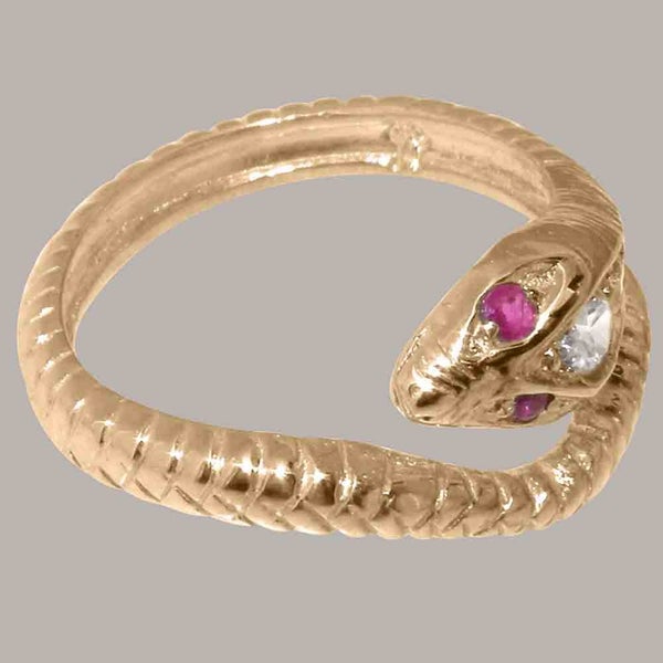 Rose Gold Natural Diamond & Ruby Womens Band Ring - Full 14k UK Hallmark Carousel 2