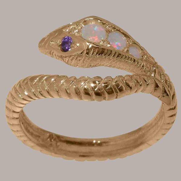 Rose Gold Natural Opal & Amethyst Womens Band Ring - Full 18k UK Hallmark Carousel 1
