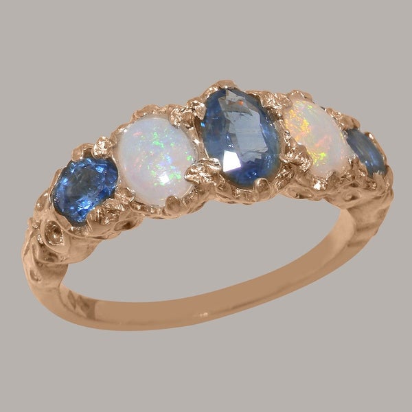 Rose Gold Natural Sapphire & Opal Womens Band Ring - Full 18k UK Hallmark Carousel 1