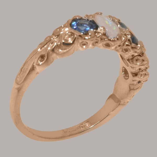 Rose Gold Natural Sapphire & Opal Womens Band Ring - Full 18k UK Hallmark Carousel 2