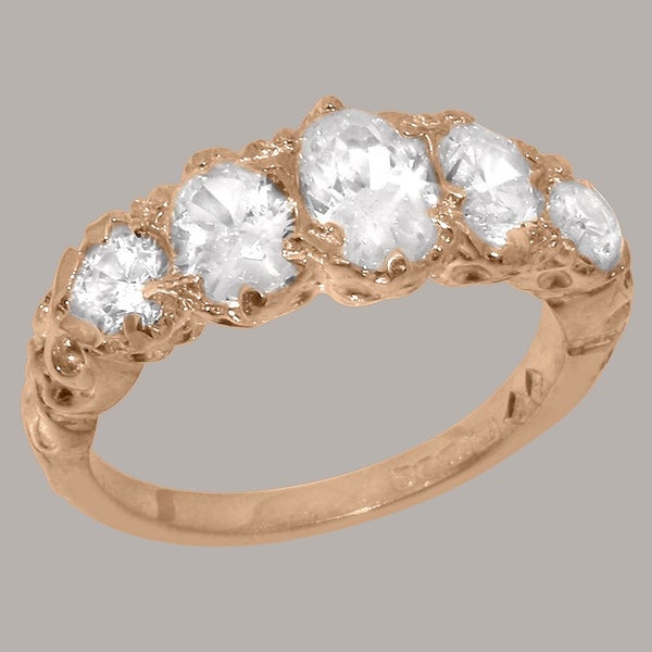 Rose Gold Synthetic Cubic Zirconia Womens Band Ring - Full 18ct Gold UK Hallmark Carousel 1