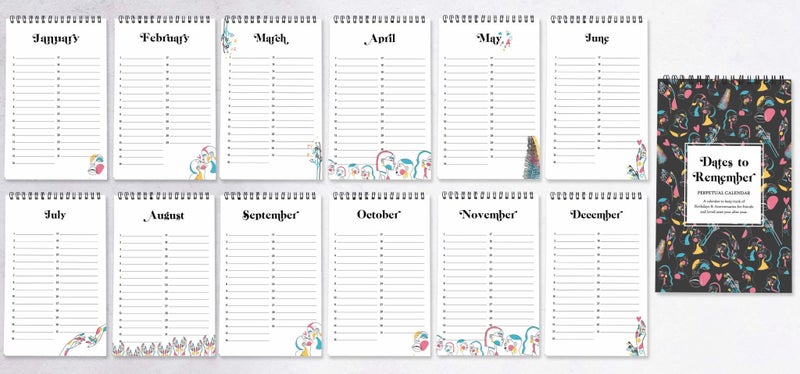 Inkdotpot Abstract Perpetual Calendar, Important Dates to Remember- 6x9 Monthly Carousel 6