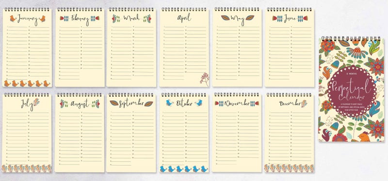 Inkdotpot Floral Perpetual Calendar, Important Dates to Remember- 6x9 Monthly Carousel 6
