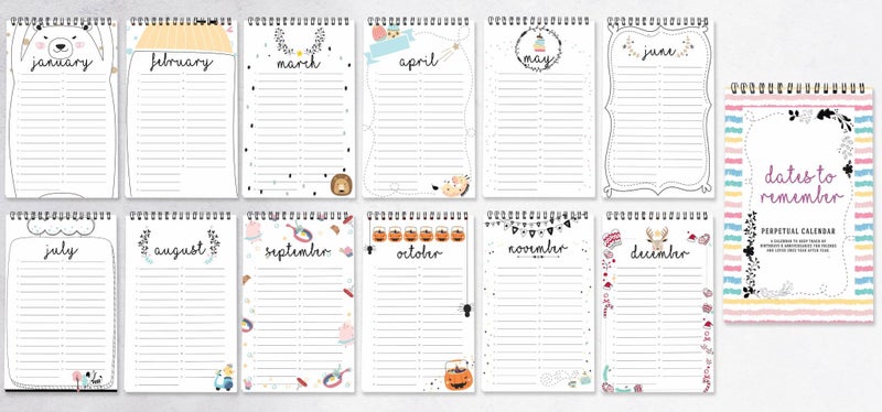 Inkdotpot Abstract Perpetual Calendar, Important Dates to Remember- 6x9 Monthly Carousel 6