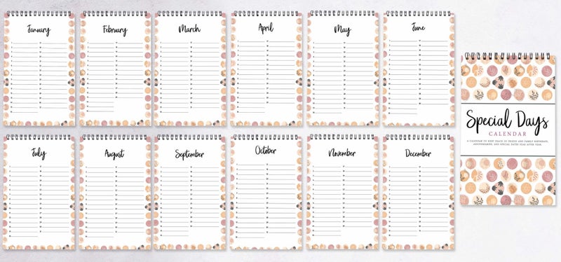 Inkdotpot Abstract Perpetual Calendar, Important Dates to Remember- 6x9 Monthly Carousel 6