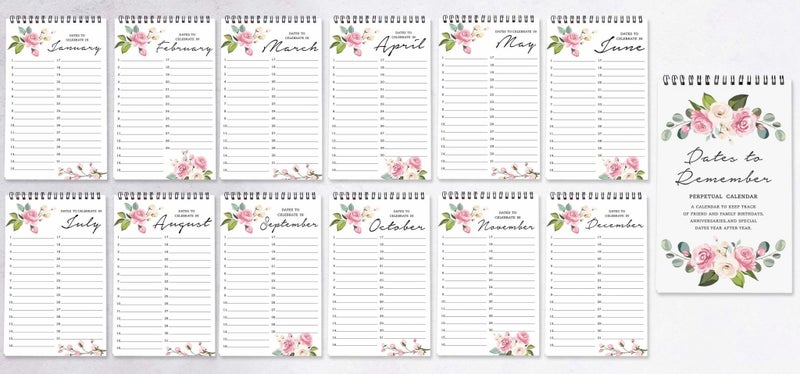 Inkdotpot Floral Perpetual Calendar, Important Dates to Remember- 6x9 Monthly Carousel 6