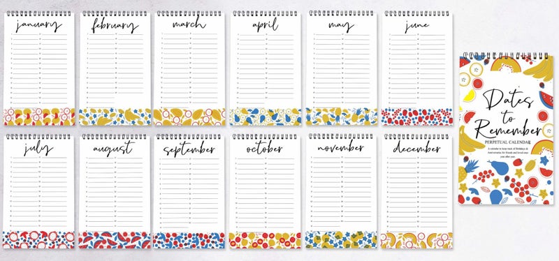Inkdotpot Fruits Perpetual Calendar, Important Dates to Remember- 6x9 Monthly Carousel 6