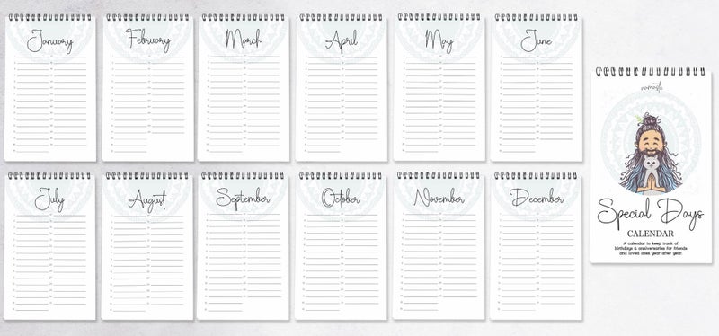 Inkdotpot Namaste Perpetual Calendar, Important Dates to Remember- 6x9 Monthly Carousel 6