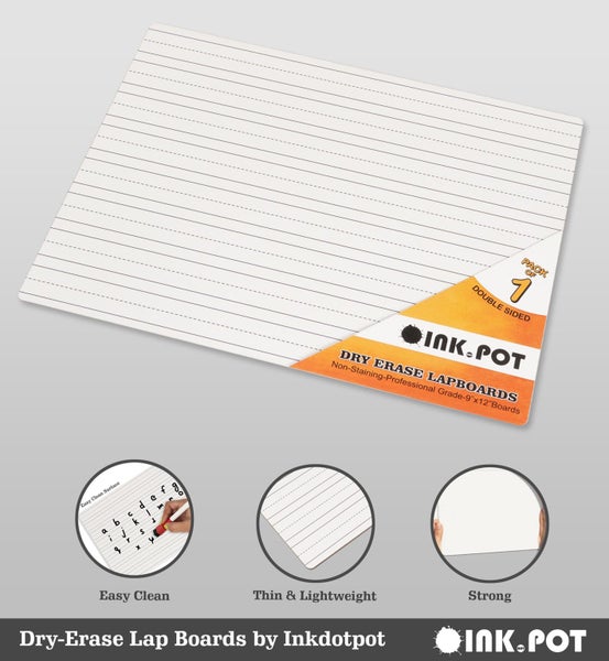 Inkdotpot Dry Erase Board For Kids 9 x 12 Double Sided Lined/ Blank Dry Erase Carousel 6