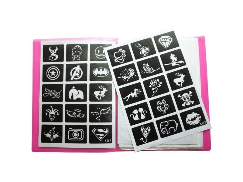 446pcs/Lot Reusable Sticker Tattoo Stencils Book Painting Template Airbrush Carousel 1