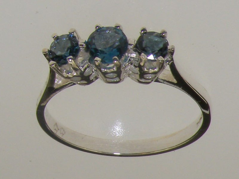 White Gold Natural London Blue Topaz Womens Trilogy Ring - Full 9ct UK Hallmark Carousel 1