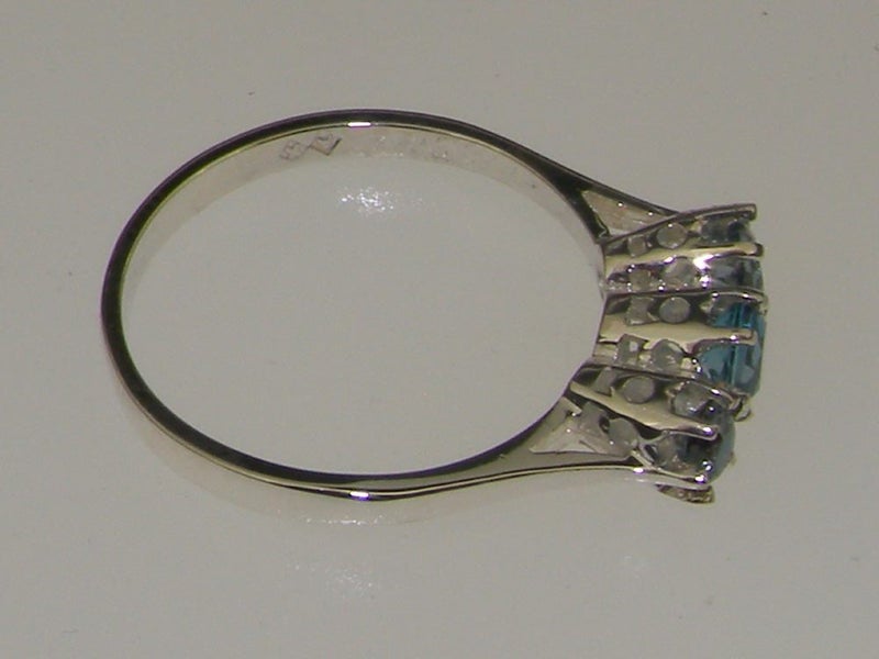 White Gold Natural London Blue Topaz Womens Trilogy Ring - Full 9ct UK Hallmark Carousel 2