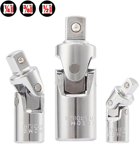 3PCS 1/4" 3/8" 1/2" Drive CR-V Impact Swivel Universal Joint Socket Adapters Set Carousel 2
