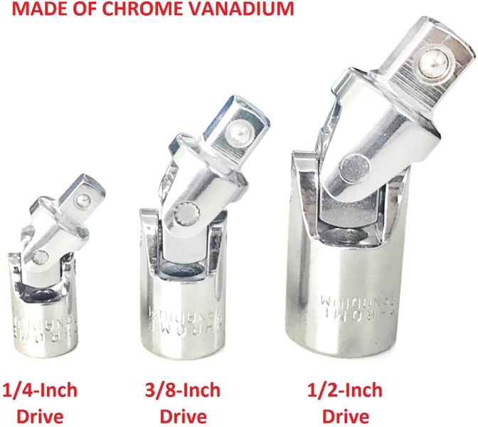 3PCS 1/4" 3/8" 1/2" Drive CR-V Impact Swivel Universal Joint Socket Adapters Set Carousel 6