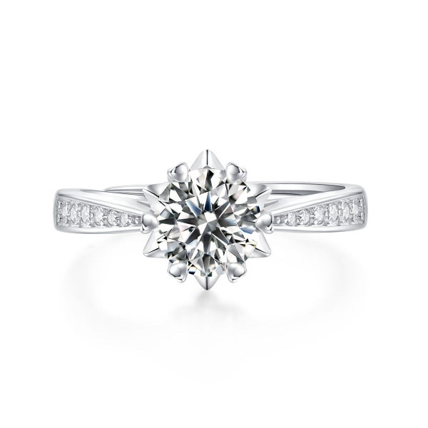 1ct Moissanite Diamond Ring S925 Silver 18K White Gold Plated With Side Stones62984192900611112