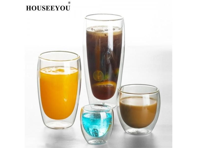 HOUSEEYOU 2Pcs/lot Creative Double Wall Glass Coffee Mugs Tea Cup Transparent Carousel 2