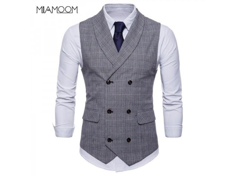 Mens Suit Vest Double Button Plaid Waistcoat New Casual High Quality Carousel 2