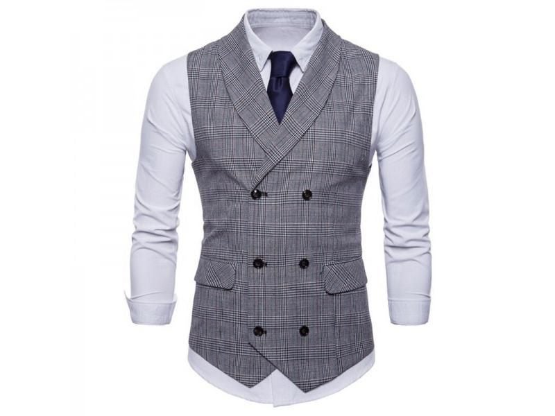 Mens Suit Vest Double Button Plaid Waistcoat New Casual High Quality Carousel 1
