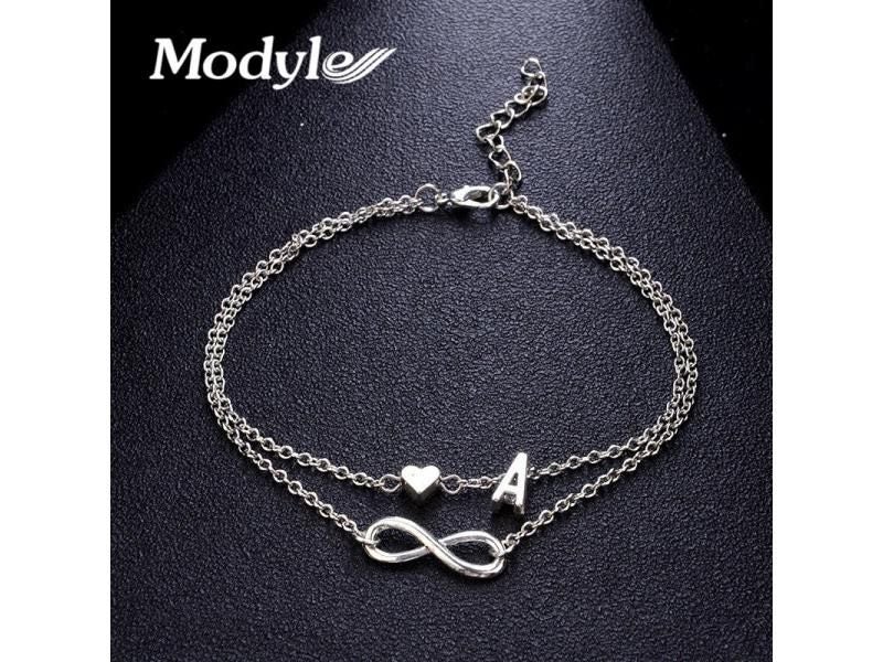 Vintage Silver Anklet With Letter Heart For Women's Infinity Bracelets Carousel 2