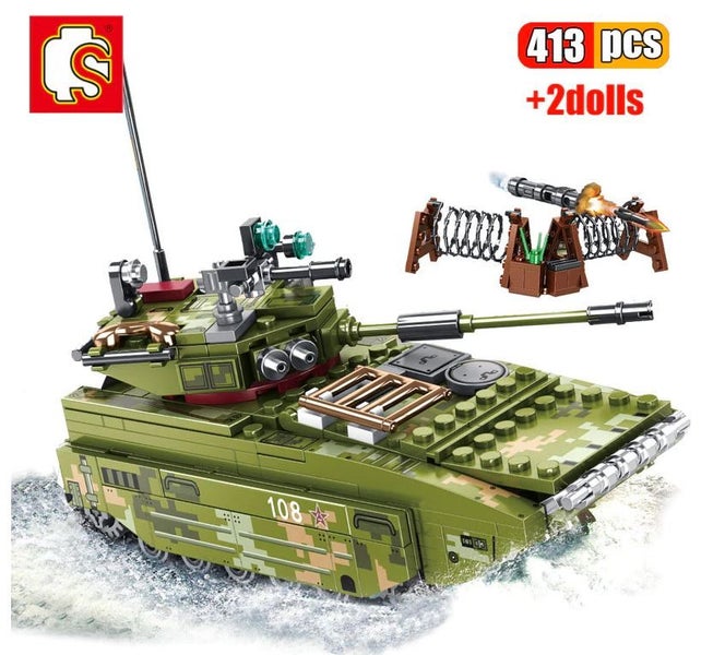 Sembo 413pcs High Tech WW2 Tank ZTD-05 Amphibious Armored Assault Vehicle Carousel 1