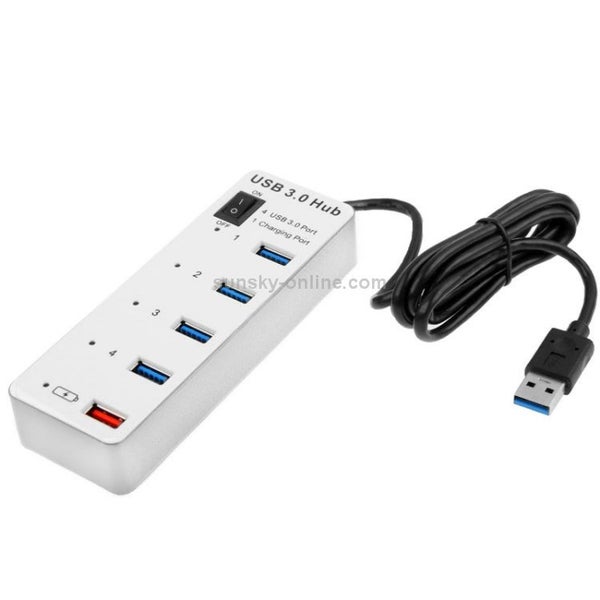 4 Port USB 3.0 + 1 Port Fast Charging Hub with ON/OFF Switch (BYL-3011)(White) Carousel 2