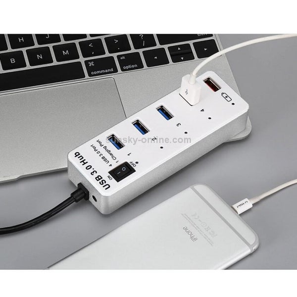 4 Port USB 3.0 + 1 Port Fast Charging Hub with ON/OFF Switch (BYL-3011)(White) Carousel 3