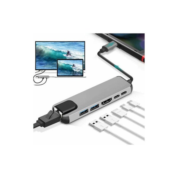 6-in-1 USB Type C Hub Dock with 4K HDMI RJ45 Ethernet Lan USB Charge As shown-1 Carousel 6