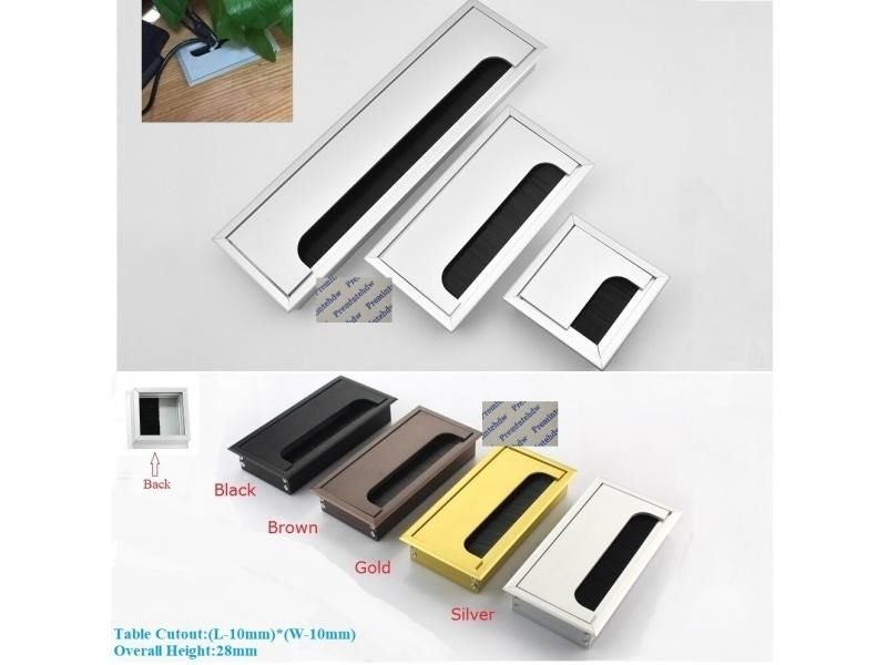 Rectangle Aluminum Cable Hole Cover Desk Grommet Flap Plate Bristles Wire Carousel 1