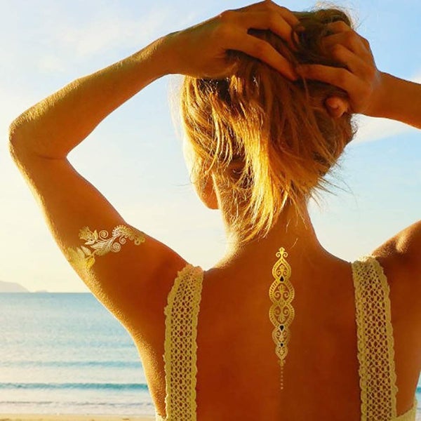 Metallic Temporary Tattoo Gold Silver Glitter Party Body Sticker Waterproof 2... Carousel 2