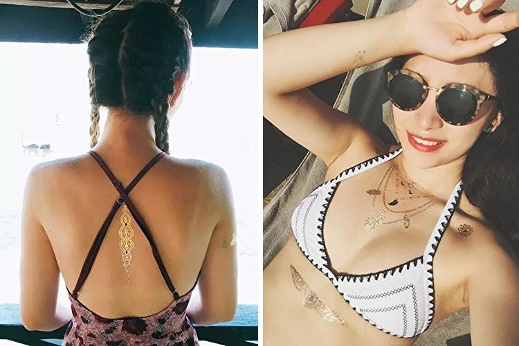 Metallic Temporary Tattoo Gold Silver Glitter Party Body Sticker Waterproof 2... Carousel 5