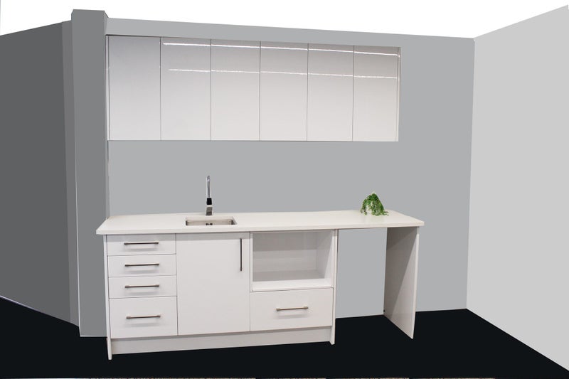 High Gloss Kitchenette with Engineered Stone Benchtop Carousel 2