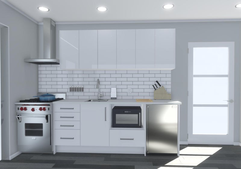 High Gloss Kitchenette with Engineered Stone Benchtop Carousel 1