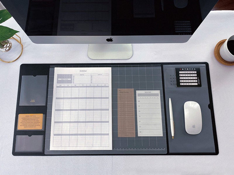 2X Black Grey Office Mouse Mat with Waterproof PVC Cover Visible Pocket for Card Carousel 2