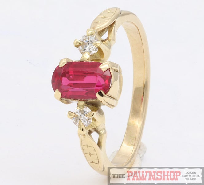 Handmade 18ct Synthetic Ruby and 2 Diamond Ring - $2,50062863231932290111