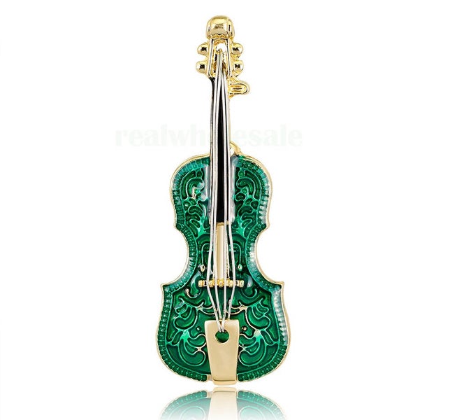 Green Violin Brooch Pin Carousel 1